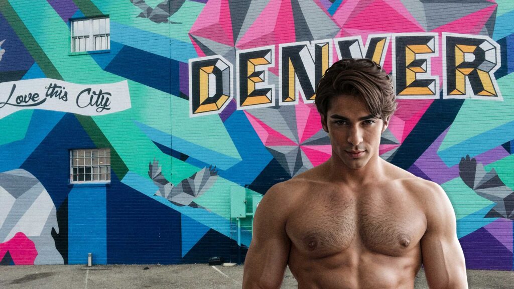 Male Exotic Dancer Posing In Front Of A Beautiful Mural In Downtown Denver
